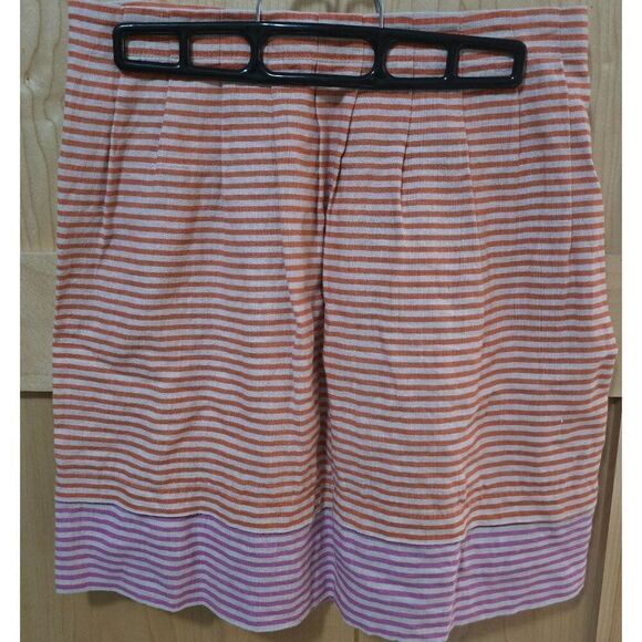 Loft sz 0 Orange & Purple Striped Mini Skirt W Pleats linen beach Nautical - Picture 6 of 11